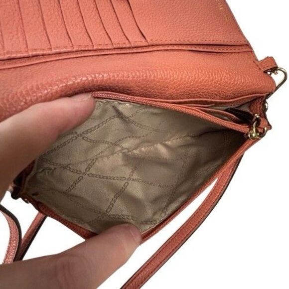 Michael Kors Mott Phone Wallet Crossbody Bag Sunset Peach Pink Pebble Leather - Picture 9 of 16